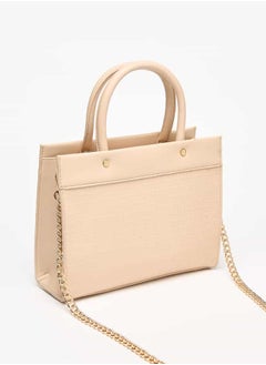 ELLE Women Monogram Embossed Tote Bag with Top Handles and Zip Closure  - Image 2