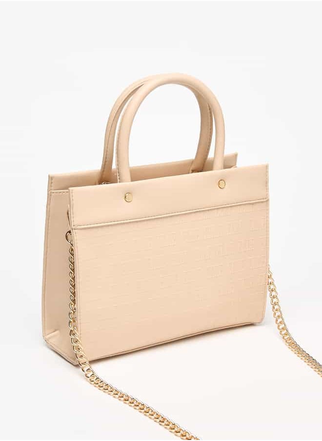 ELLE Women Monogram Embossed Tote Bag with Top Handles and Zip Closure  - Image 2