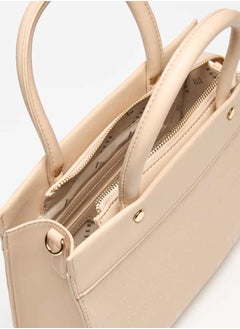 ELLE Women Monogram Embossed Tote Bag with Top Handles and Zip Closure  - Image 5