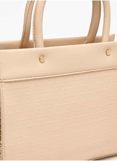 ELLE Women Monogram Embossed Tote Bag with Top Handles and Zip Closure  - Image 3