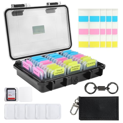 Micscrew 37 Slots Memory Card Case & 36 Transparent Card Cases & 60 Visual Sticky Notes, Water-Resistant Anti-Shock Anti-Dust SD Card Holder Storage,SD Card Case for Camera Memory Card（Clear Plastic） - Image 1
