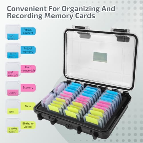 Micscrew 37 Slots Memory Card Case & 36 Transparent Card Cases & 60 Visual Sticky Notes, Water-Resistant Anti-Shock Anti-Dust SD Card Holder Storage,SD Card Case for Camera Memory Card（Clear Plastic） - Image 4