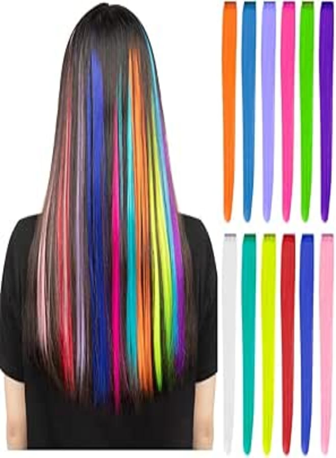 AOOKAY 6pcs Colorful Hair Extension Party Highlights Multi-colors Clip in Hair Synthetic Hairpieces (20 inch)