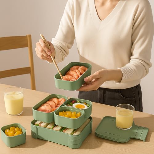 daiDokoro 3 Removable Compartment - 1100 ML Bento Lunch Box | Compact BPA Free, Leak-Proof, Microwave & Dishwasher Safe Tiffin for Office Use, School & Travel (Viridian Green) - Image 4