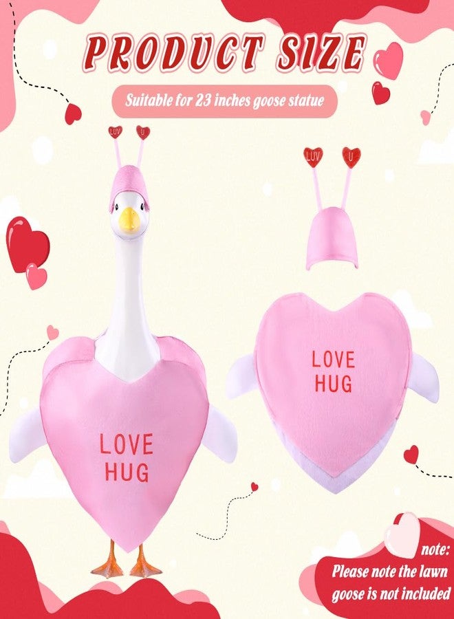 Teeanzo Valentine's Day Goose Outfit for 23" Porch Goose Holiday Pink Red Heart Cloths Costume Valentines Party Outdoor Garden Patio Yard Lawn Art Decoration(Love Hug) - Image 2