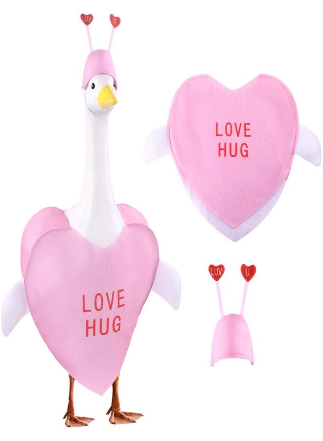 Teeanzo Valentine's Day Goose Outfit for 23" Porch Goose Holiday Pink Red Heart Cloths Costume Valentines Party Outdoor Garden Patio Yard Lawn Art Decoration(Love Hug) - Image 1