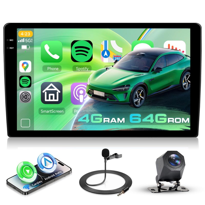 Driauto 4G+ 64G Double Din Android Car Stereo with Wireless Carplay and Android Auto Mirror Link, Driauto Universal 10.1 Inch Incell Touchscreen Car Radio Bluetooth WiFi GPS SWC EQ FM/RDS USB + Backup Camera - Image 1