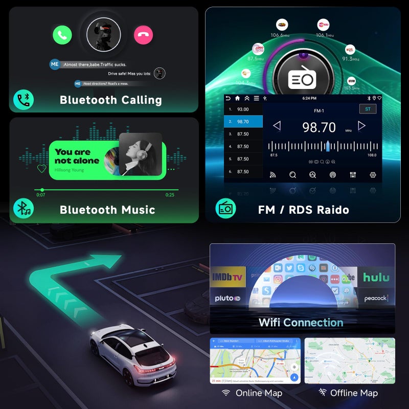 Driauto 4G+ 64G Double Din Android Car Stereo with Wireless Carplay and Android Auto Mirror Link, Driauto Universal 10.1 Inch Incell Touchscreen Car Radio Bluetooth WiFi GPS SWC EQ FM/RDS USB + Backup Camera - Image 3