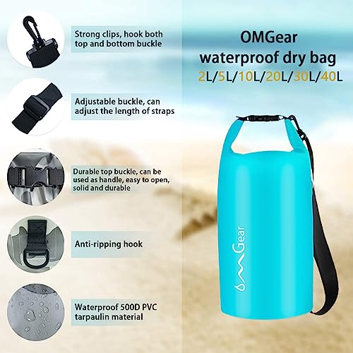 OMGear Waterproof Dry Bag Camping Dry Sack With Phone Pouch 40L/30L/20L/10L/5L Floating Dry Sack for Kayaking Boating Outdoors Activities(Teal,30L) - Image 3