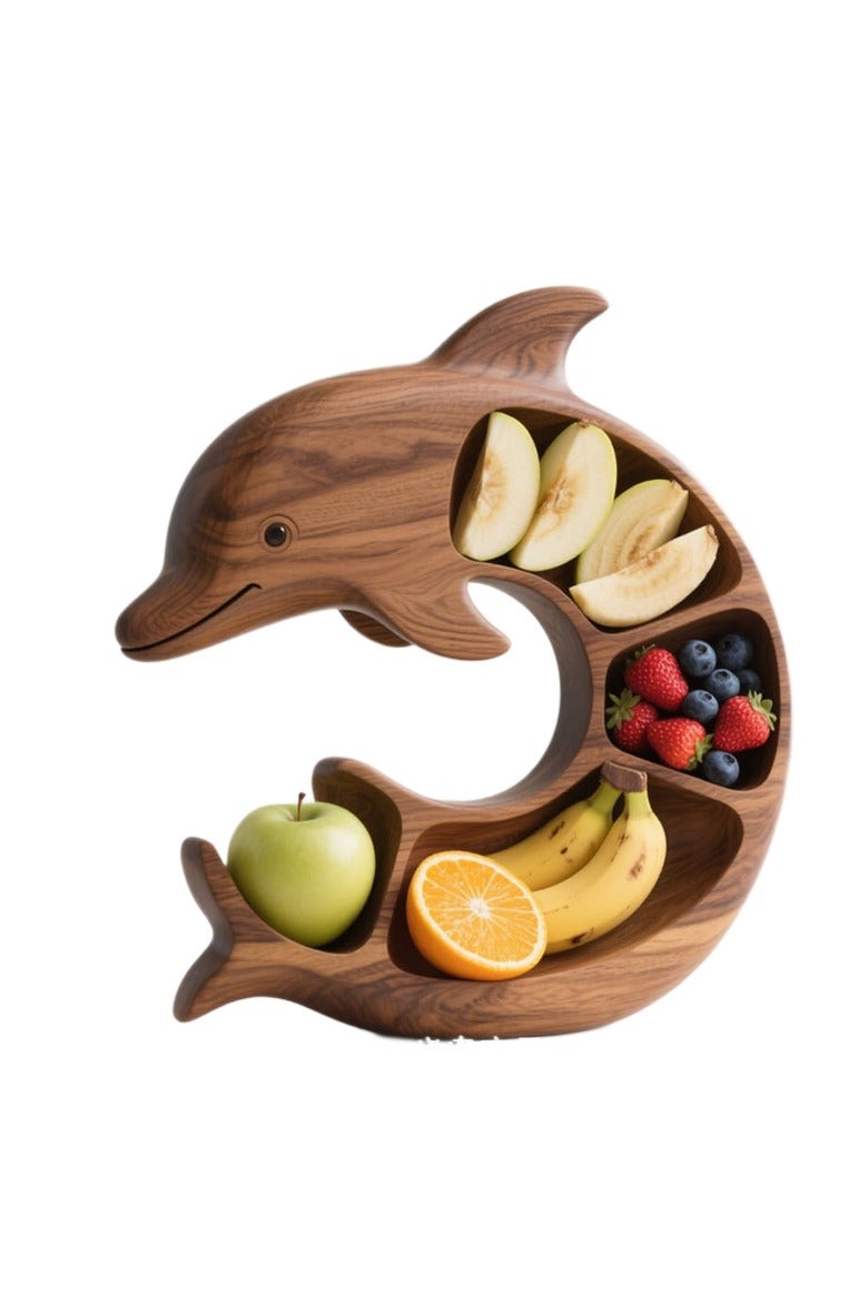 general Dolphin cooked food platter, marine-themed cheese breadboard, unique and distinctive serving trays for cheese, meat and fruits, sea monster designed wooden serving tray, a unique gift suitable for seafood lovers