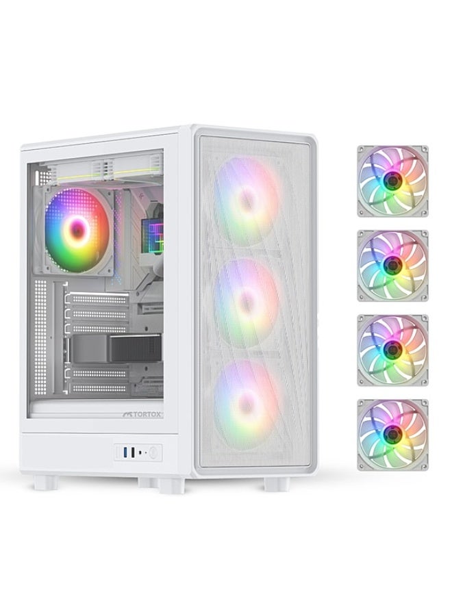 تورتوكس Tortox Nimbus Mesh Tempered Glass ATX/M-ATX/ITX Gaming PC Case with Pre-Installed 4 * 120MM ARGB Fans White - Image 1