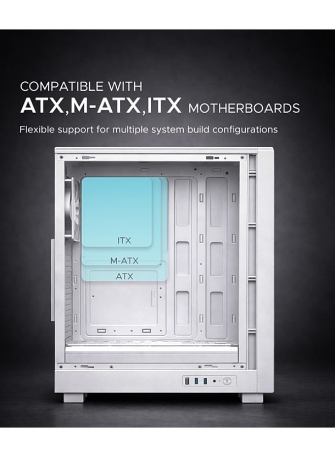 تورتوكس Tortox Nimbus Mesh Tempered Glass ATX/M-ATX/ITX Gaming PC Case with Pre-Installed 4 * 120MM ARGB Fans White - Image 4