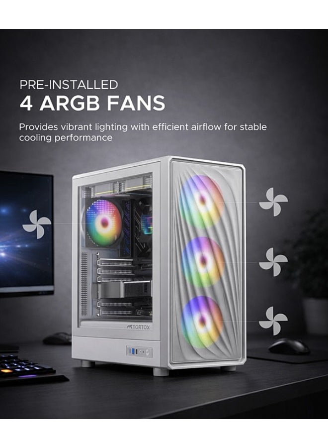 تورتوكس Tortox Nimbus Mesh Tempered Glass ATX/M-ATX/ITX Gaming PC Case with Pre-Installed 4 * 120MM ARGB Fans White - Image 2