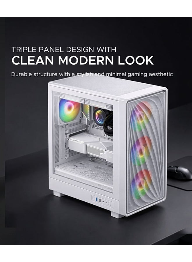 تورتوكس Tortox Nimbus Mesh Tempered Glass ATX/M-ATX/ITX Gaming PC Case with Pre-Installed 4 * 120MM ARGB Fans White - Image 5