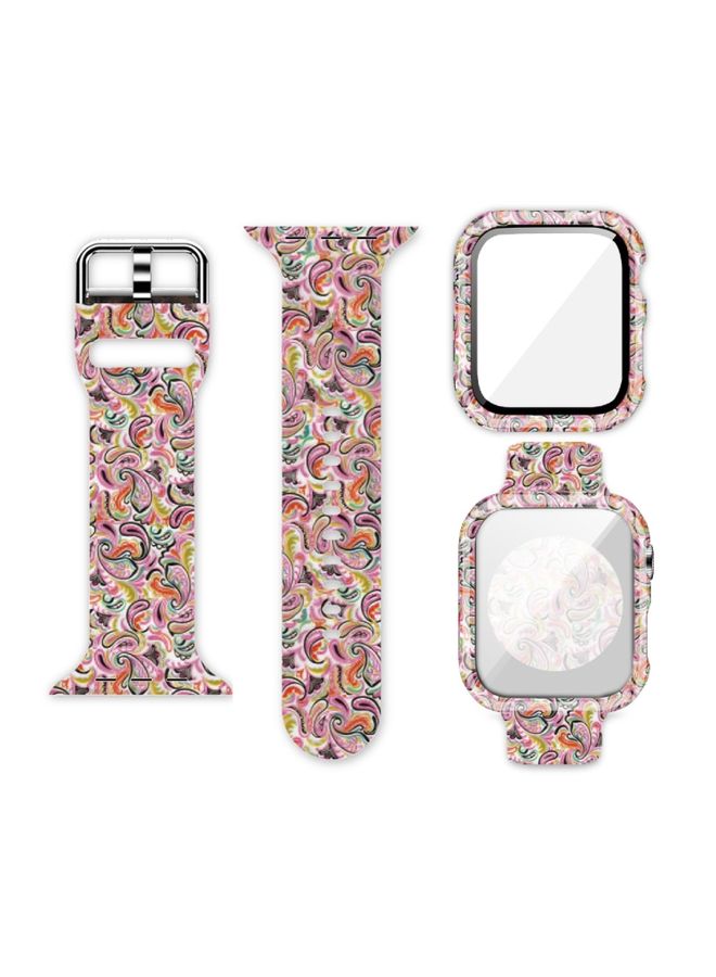 BURAQ Protective Cover Silicone Printing Integrated Watch Case Watch Band For Apple Watch Series  7  45mm / & 6 & SE & 5 & 4 44mm(Cashew)