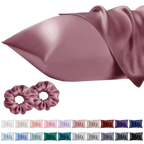 Vielit Queen Satin Pillowcase for Hair 2pc,Similar to Silk Pillow Cases,Easier Care Than Silk Pillowcase,Gifts for Women Men,Dusty Rose,20x30 & Envelope Closure and 2 Satin Scrunchies - Image 1