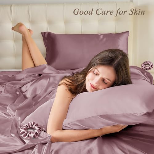 Vielit Queen Satin Pillowcase for Hair 2pc,Similar to Silk Pillow Cases,Easier Care Than Silk Pillowcase,Gifts for Women Men,Dusty Rose,20x30 & Envelope Closure and 2 Satin Scrunchies - Image 2