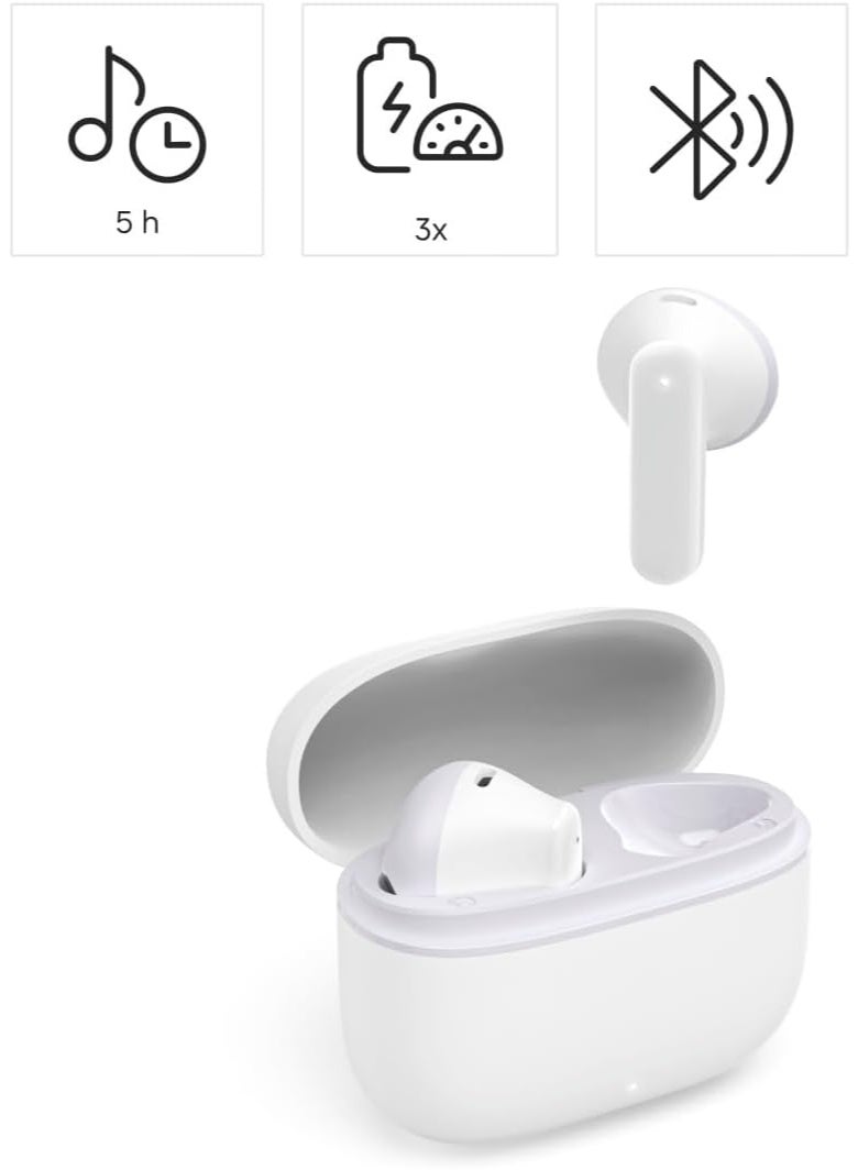 Hama |  Freedom Light II Bluetooth True Wireless Earbuds with Microphone, Touch/Voice Control, 20 Hour Battery, Charging/Carry Case, White - Image 2