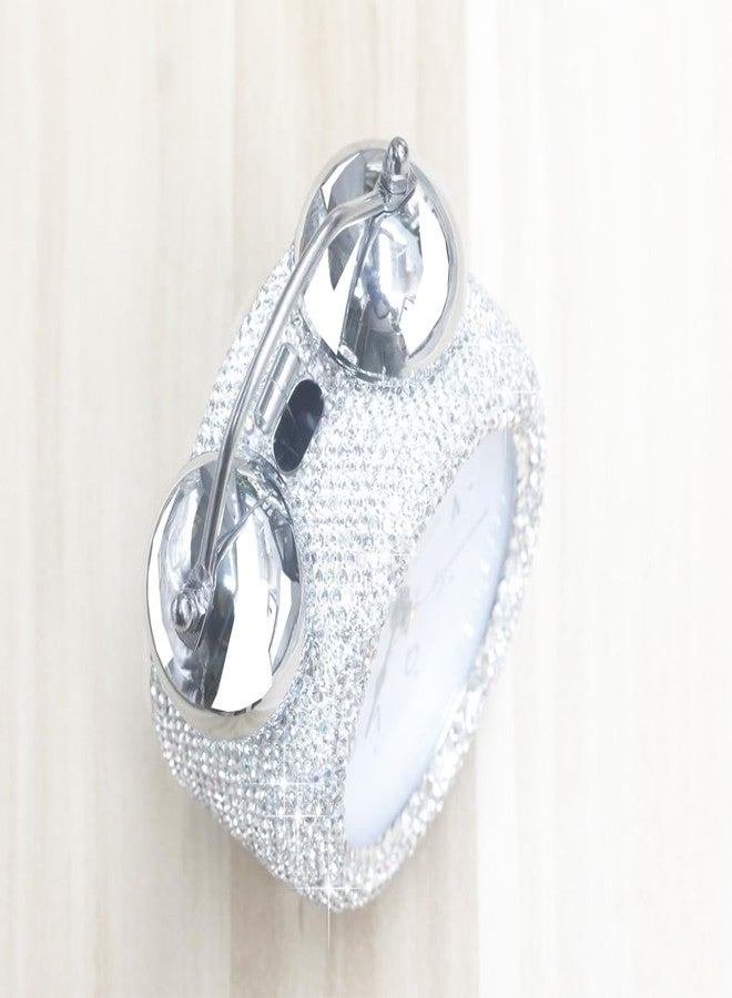 CARCHILE Bling Rhinestone Small Alarm Clock,5 inches in Height, Morning Call for Bedroom Houser Desktop, Home and Office Decorations AB (Silver) - Image 3