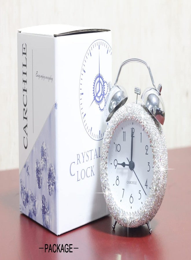 CARCHILE Bling Rhinestone Small Alarm Clock,5 inches in Height, Morning Call for Bedroom Houser Desktop, Home and Office Decorations AB (Silver) - Image 5