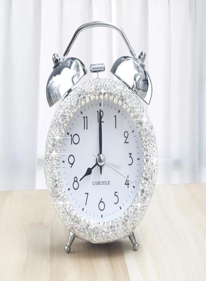 CARCHILE Bling Rhinestone Small Alarm Clock,5 inches in Height, Morning Call for Bedroom Houser Desktop, Home and Office Decorations AB (Silver) - Image 1