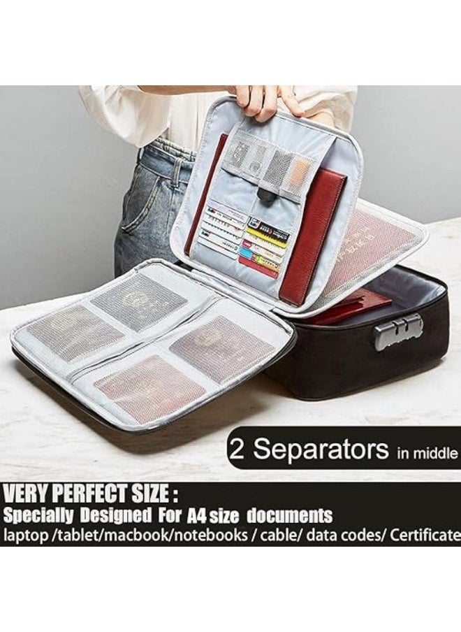 Document Organizer with Safe Code Lock,Storage Pouch Credential Bag Diploma Storage Important and File Pocket, Laptop, Notebooks,Bank Cards Valuables Travel Separators (Black)