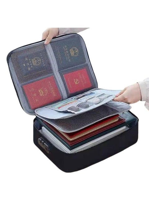 Document Organizer with Safe Code Lock,Storage Pouch Credential Bag Diploma Storage Important and File Pocket, Laptop, Notebooks,Bank Cards Valuables Travel Separators (Black)
