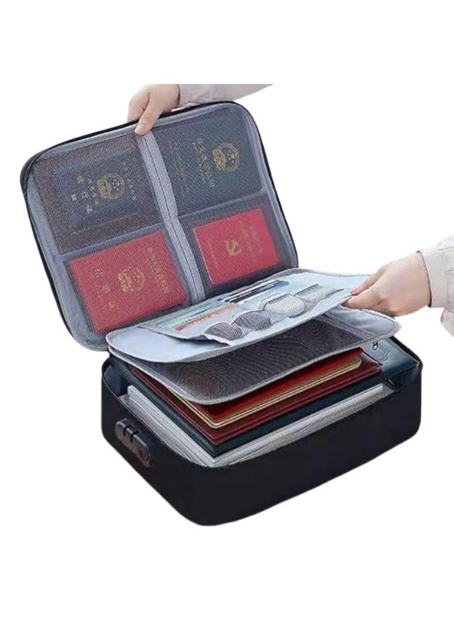 Document Organizer with Safe Code Lock,Storage Pouch Credential Bag Diploma Storage Important and File Pocket, Laptop, Notebooks,Bank Cards Valuables Travel Separators (Black)