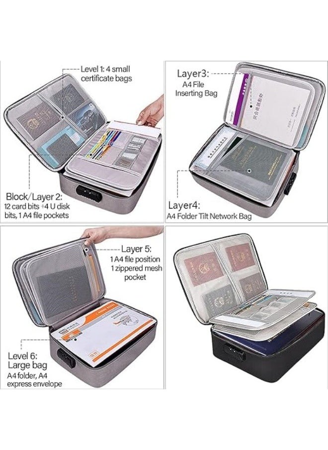 Document Organizer with Safe Code Lock,Storage Pouch Credential Bag Diploma Storage Important and File Pocket, Laptop, Notebooks,Bank Cards Valuables Travel Separators (Black)