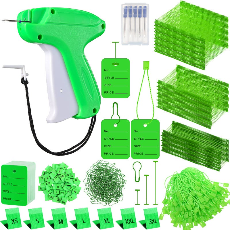 Chumia 3576 Pcs Tagging Gun Clothes Garment Tag Attacher Kit with Needles Standard Plastic Barbs Fasteners Hang Label Strings Gourd Safety Pins Retail Price Size Label for WarehouseLight Green