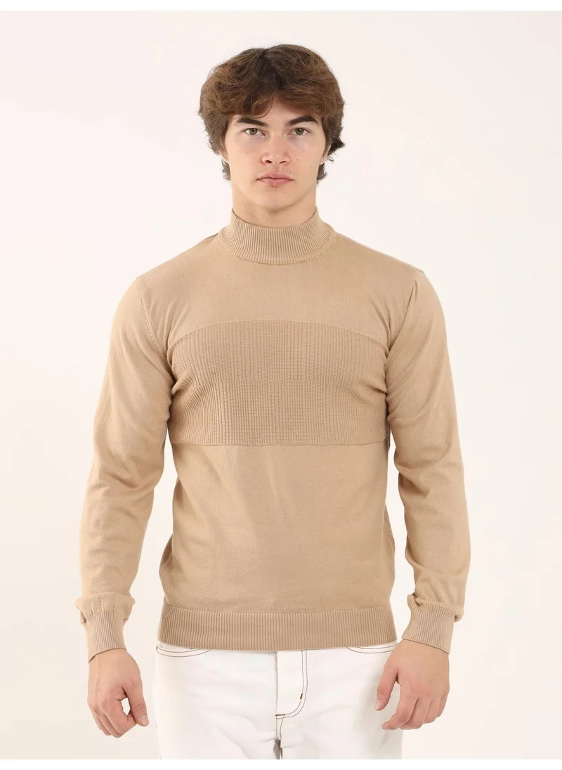 Dufy Camel Men's Regular Fit High Collar Knitwear