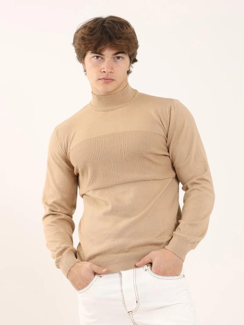 Dufy Camel Men's Regular Fit High Collar Knitwear