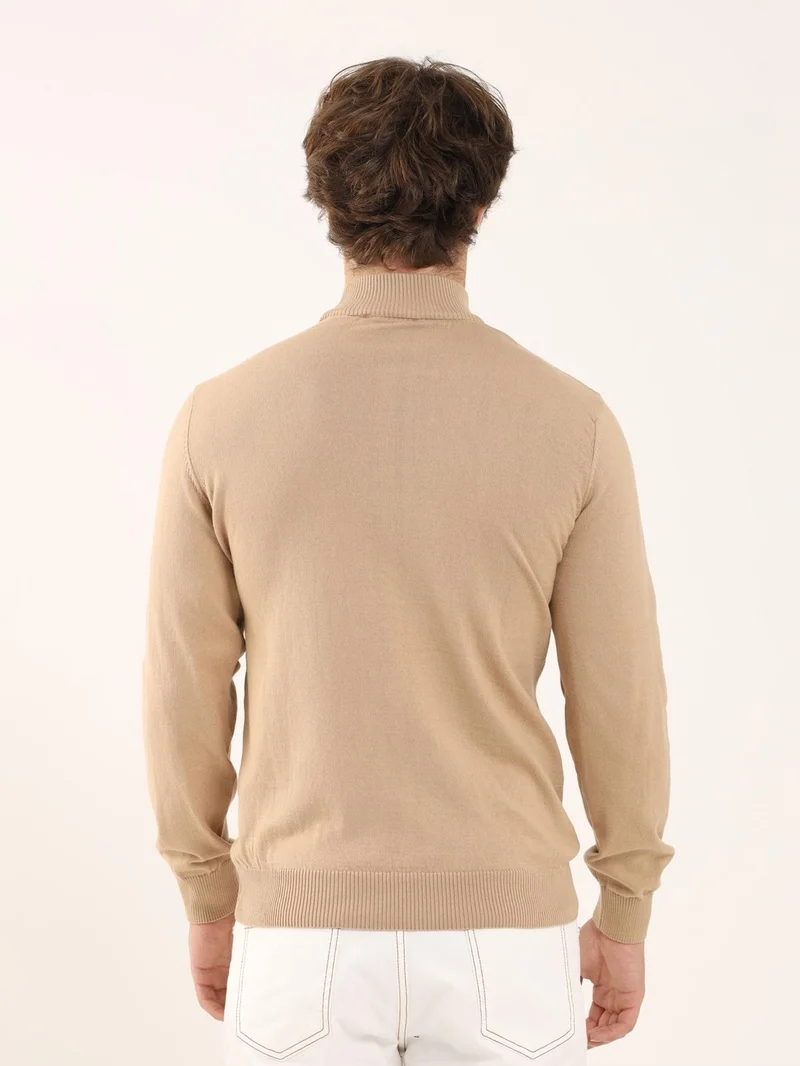 Dufy Camel Men's Regular Fit High Collar Knitwear
