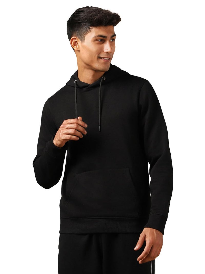 NOBERO Elegant Unisex Black Cotton Solid Plain Hoody Sports Winter Gym Workout Running Travel Trekking Hooded Sweatshirts and Hoodies for Unisex Cotton Winter Casual Wear Without Zipper-XL - Image 1