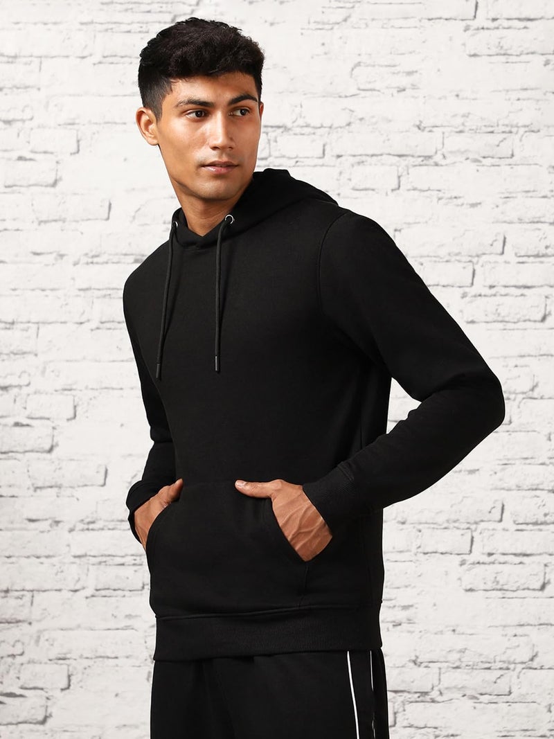 NOBERO Elegant Unisex Black Cotton Solid Plain Hoody Sports Winter Gym Workout Running Travel Trekking Hooded Sweatshirts and Hoodies for Unisex Cotton Winter Casual Wear Without Zipper-XL - Image 3