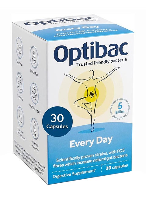 Digestive Probiotic Supplement With 5 Billion Bacterial Cultures And Fos Fibres 30 Capsules