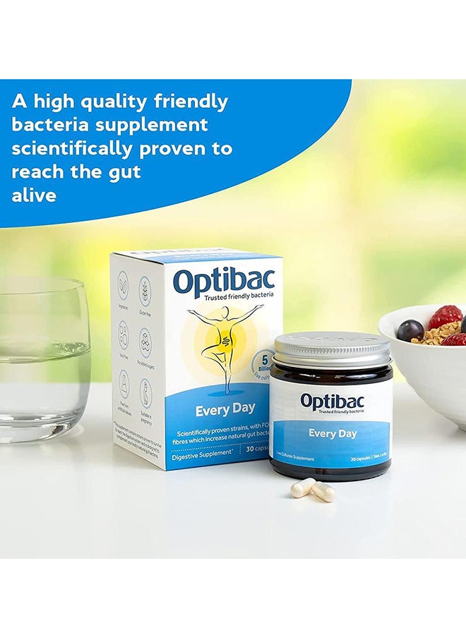 Digestive Probiotic Supplement With 5 Billion Bacterial Cultures And Fos Fibres 30 Capsules