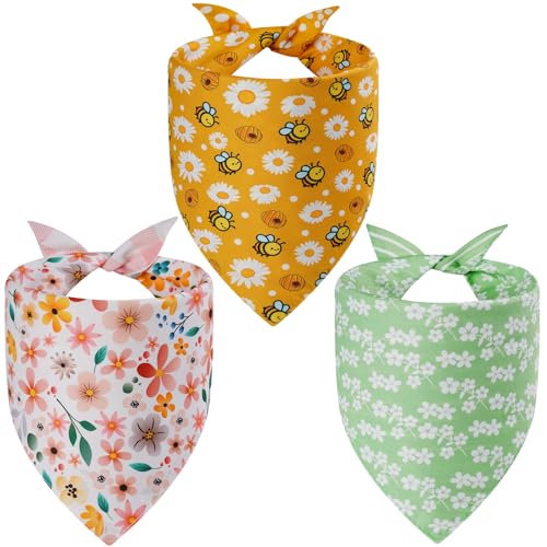 Agroon Spring Dog Bandanas XLarge 3PCS, 6 Pattern Summer Floral Scarf for Boy and Girl, Triangle Reversible Bibs Breed for Puppy Pets - Image 1