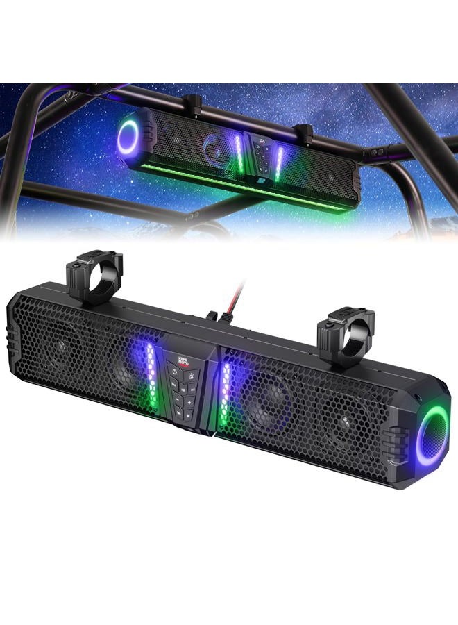 2025 Midnight 60 26-inch UTV Sound Bar, IP66 Waterproof Golf Cart Sound Bar, ATV Speaker Bluetooth with RGB, SxS Soundbar Compatible with Polaris RZR Can-Am w/ 1-2 in Roll Bar