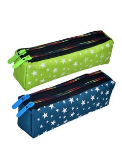 Kuber Industries Kuber Industries Pencil Pouch |Rexine Stationary Pouch | Pencil Utility Pouch |School Pencil Case for Kids | Pen-Pencil Box for Kids | 2 Zipper Pencil Organizer | Star Pencil Pouch | Pack of 2 | Multi  - Image 1
