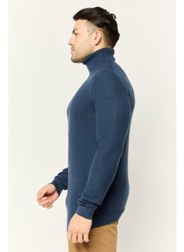 Sorbino Men Turtle Neck Textured Long Sleeves Sweater, Navy  - Image 3