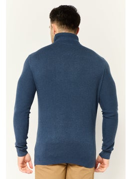 Sorbino Men Turtle Neck Textured Long Sleeves Sweater, Navy  - Image 4