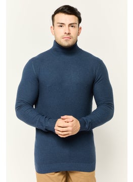 Sorbino Men Turtle Neck Textured Long Sleeves Sweater, Navy  - Image 1