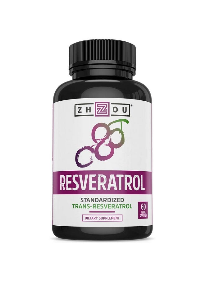 Zhou Nutrition - Zhou Resveratrol Supplement ; Healthy Aging Immune System & Heart Health Support ; Powerful Antioxidant Benefits ; 30 Servings 60 Veg Caps - Image 1