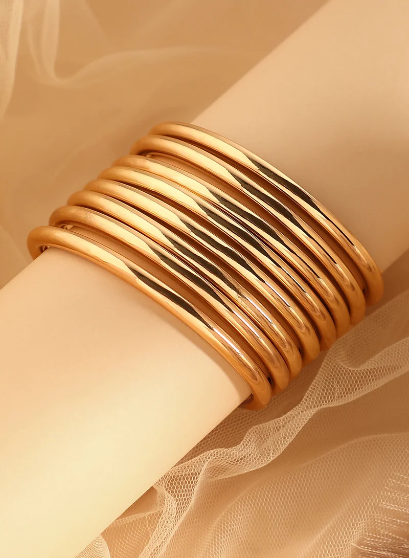 Women The Metallic-Stack Bangle Bracelet | Old Gold Colour | One-Size | Metallic Alloy Material | Slip On Closure | Bracelet For Casual & Evening Wear
