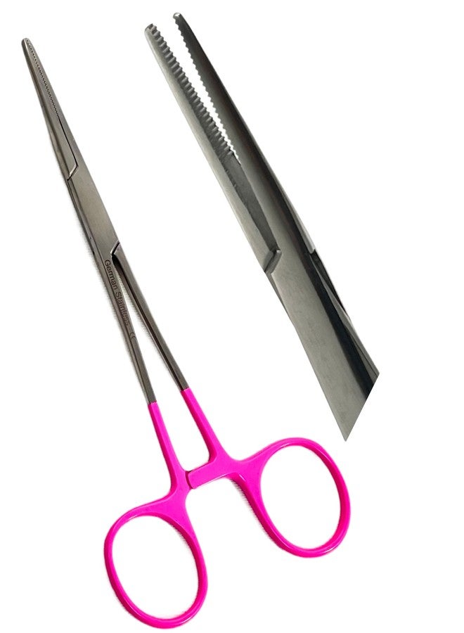 ArTLaB-Dog Pet Ear/Nose Hair Puller Grooming and Tick Removing Hemostat Locking Forceps Pliers, 5.5" (14cm), Straight Curved Forceps (Straight Pink Ring 5.5") - Image 1
