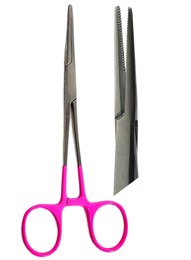 ArTLaB-Dog Pet Ear/Nose Hair Puller Grooming and Tick Removing Hemostat Locking Forceps Pliers, 5.5" (14cm), Straight Curved Forceps (Straight Pink Ring 5.5") - Image 2