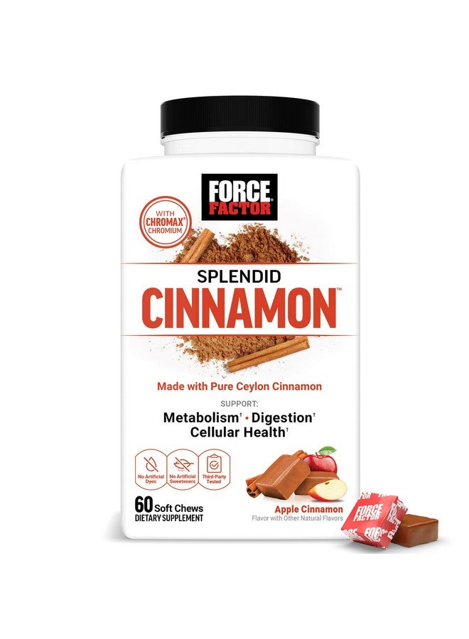 Force Factor فورس فاكتور قرفة رائعة، قرفة سيلانية مع كرومكس للكروم لدعم الأيض ومضادات الأكسدة، قرفة التفاح، 60 مضغوطة ناعمة - Image 1