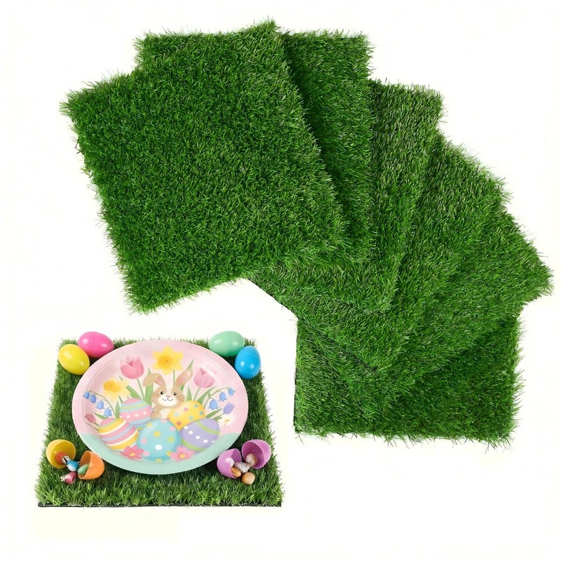 XLX TURF 6 Pack Artificial Grass Square Mats, 12"x12" Fake Grass Placemats for Easter Table Centerpiece, Realistic Synthetic Turf Patch for Football Golf Party Decor, Pet Dog Potty Grass, DIY Crafts - Image 1