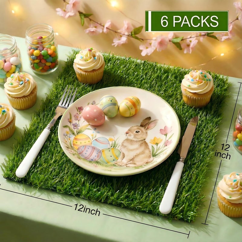 XLX TURF 6 Pack Artificial Grass Square Mats, 12"x12" Fake Grass Placemats for Easter Table Centerpiece, Realistic Synthetic Turf Patch for Football Golf Party Decor, Pet Dog Potty Grass, DIY Crafts - Image 2